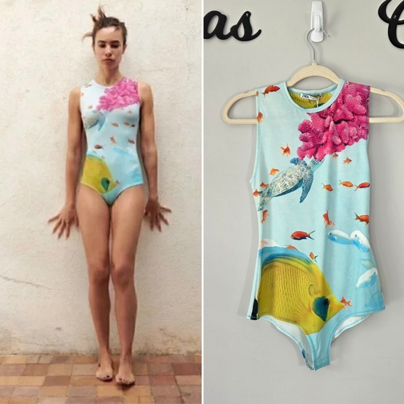 Zara Sea Motif Print Multicolor Blogger Fav Bodysuit Size‎ Small NWT - Picture 1 of 9